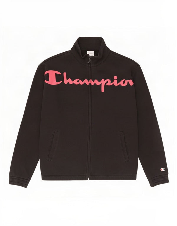 Champion Girls Graphic Tracksuit Top Jacket 13-14 Years XL Black Cotton