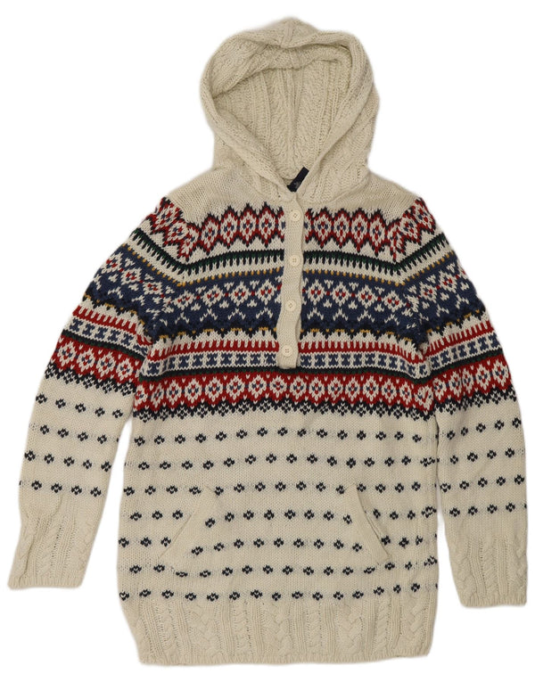 RALPH LAUREN Girls Hooded Jumper 15-16 Years XL  White Fair Isle Cotton