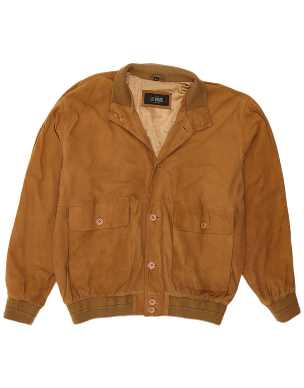 Olivieri Mens Les Marees Suede Bomber Jacket IT 62 6XL Brown Leather