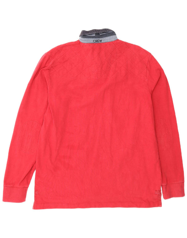 Crew Clothing Mens Long Sleeve Rugby Polo Shirt Medium Red Colourblock