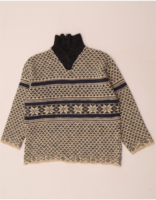 Vintage Mens Zip Neck Jumper Sweater XL Beige Fair Isle