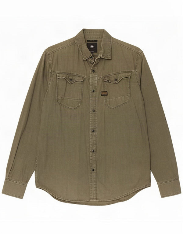 G-Star Mens Slim Fit Denim Shirt Large Khaki Cotton