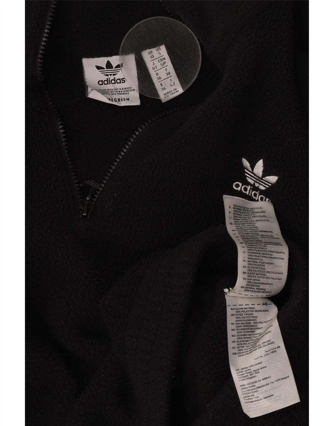 Adidas Womens Zip Neck Oversized Fleece Jumper UK 10 Small Black Polyester