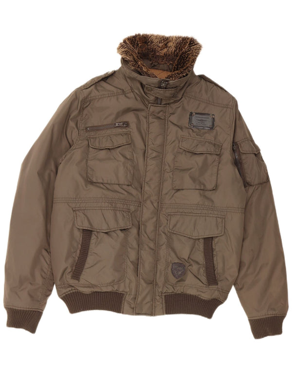 Celio Mens Military Bomber Jacket UK 42 XL Khaki Nylon