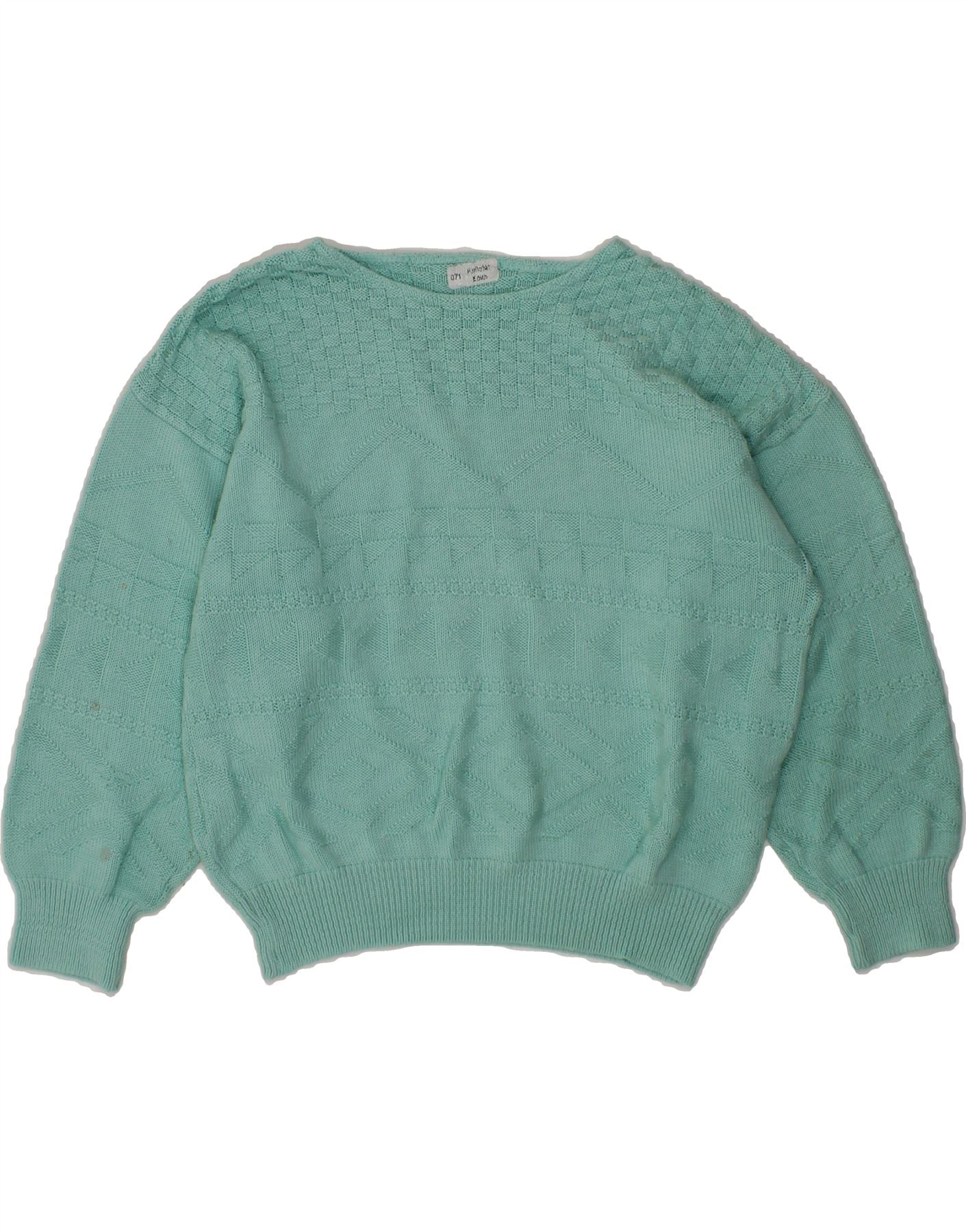 VINTAGE Womens Crop Boat Neck Jumper Sweater UK 16 Large Green