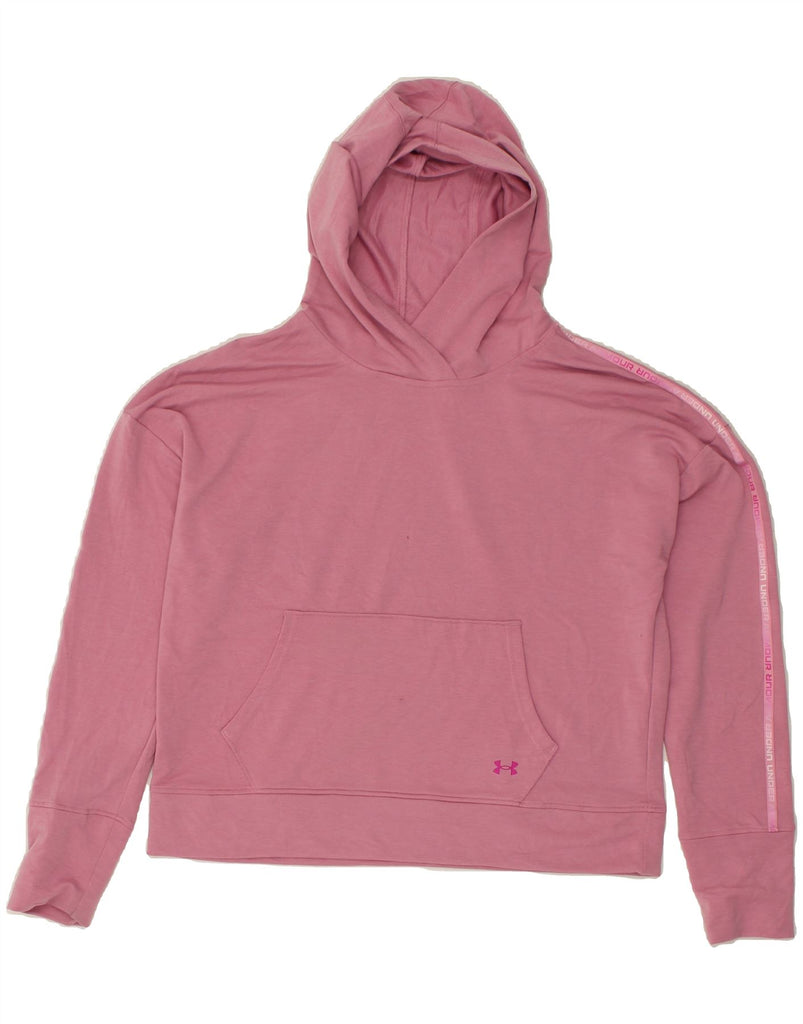 UNDER ARMOUR Womens Crop Hoodie Jumper UK 14 Medium Pink Polyester | Vintage Under Armour | Thrift | Second-Hand Under Armour | Used Clothing | Messina Hembry 