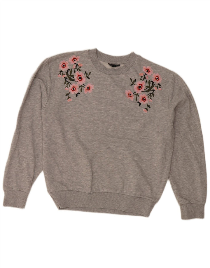 Topshop Womens Oversized Sweatshirt Jumper UK 6 XS Grey Floral Polyester