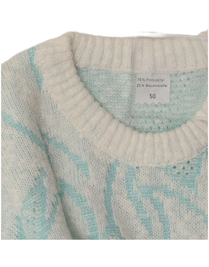 VINTAGE Womens Crew Neck Jumper Sweater IT 50 XL Turquoise Colourblock