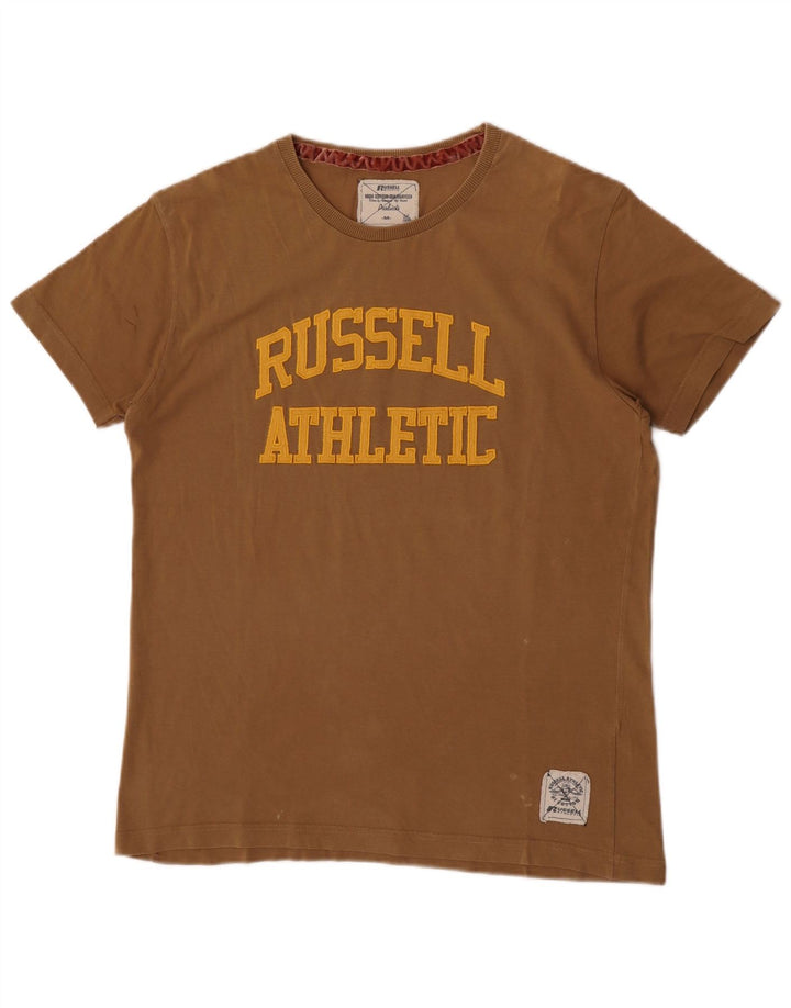 Russell Athletic Mens Graphic T-Shirt Top Medium Khaki Cotton