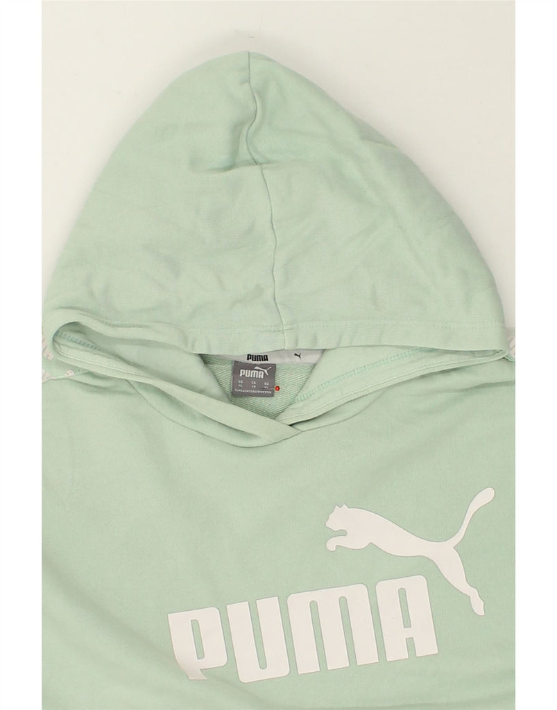 PUMA Womens Graphic Hoodie Jumper UK 18 XL Green Cotton | Vintage Puma | Thrift | Second-Hand Puma | Used Clothing | Messina Hembry 