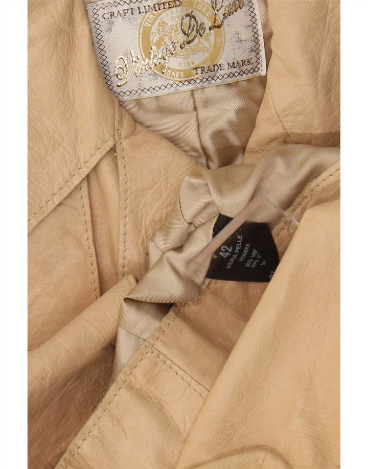 Vintage Womens Leather Jacket IT 42 Medium Beige Leather