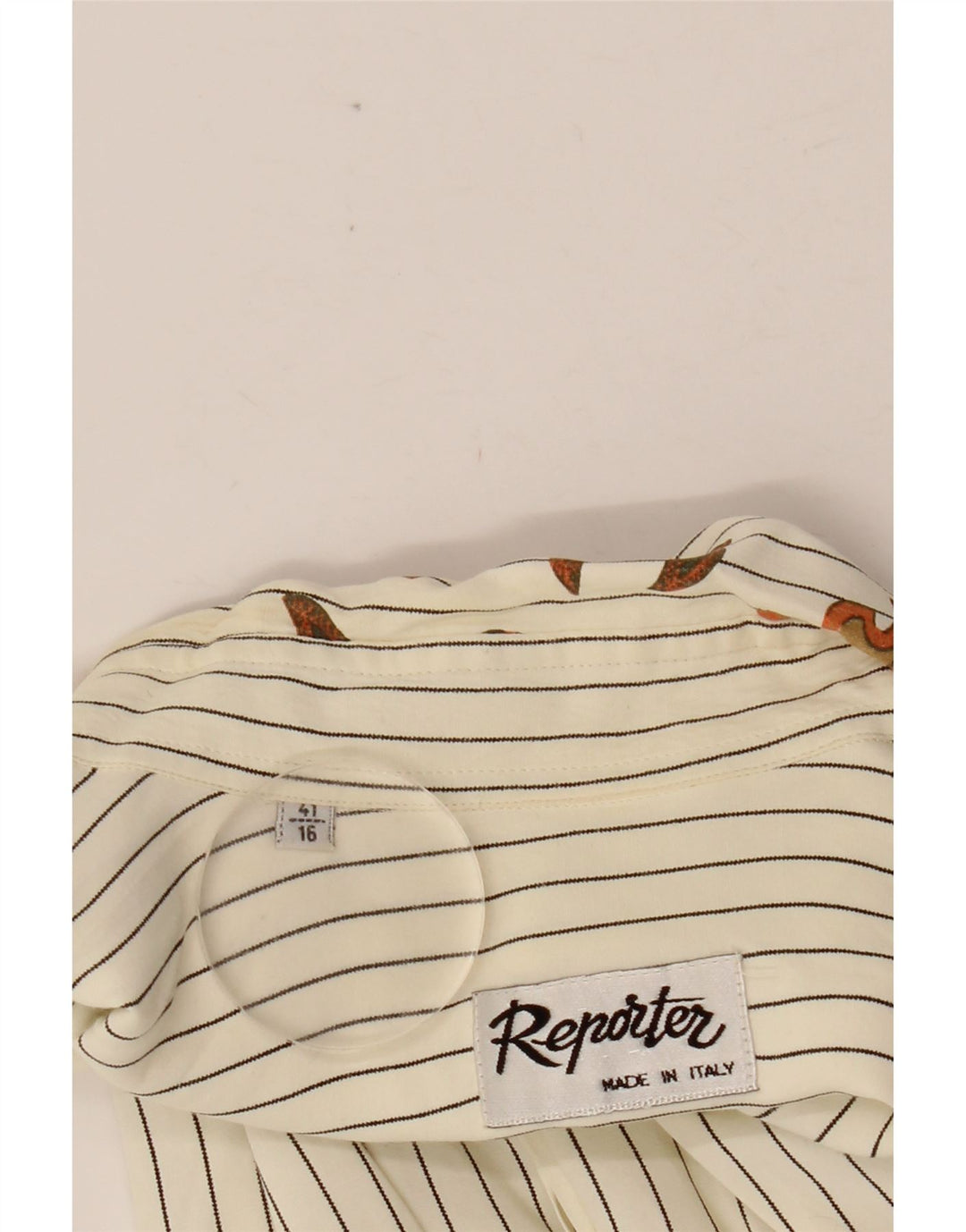REPORTER Mens Shirt Size 41 16 Large Off White Striped