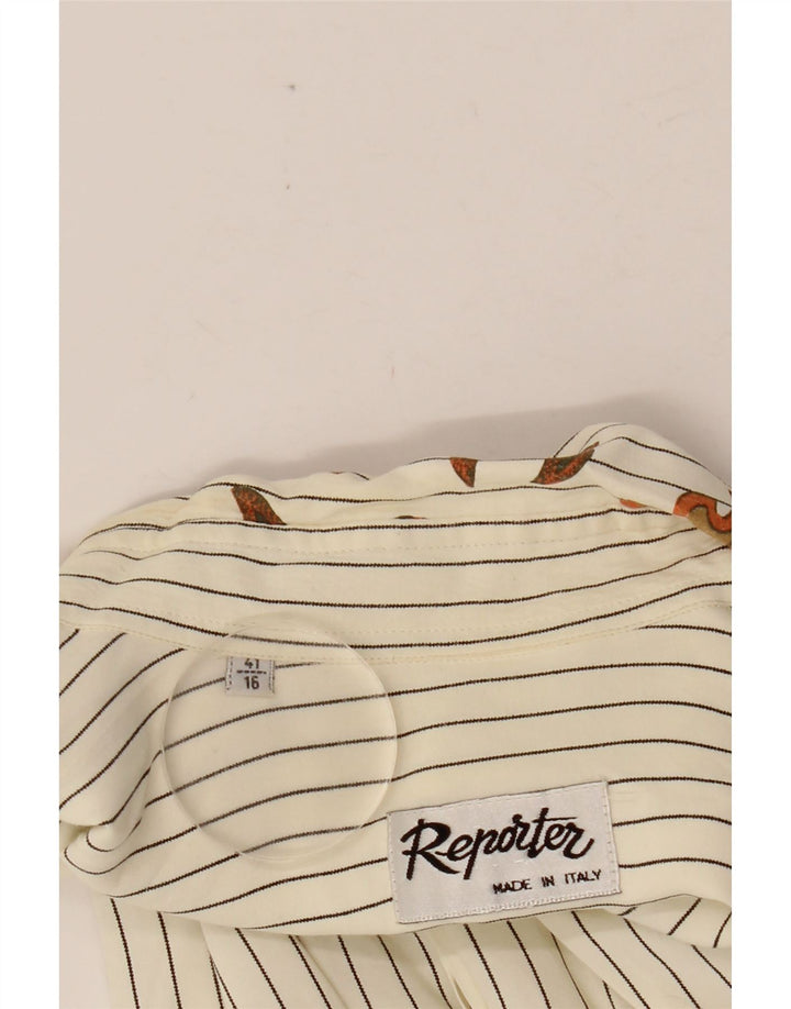 REPORTER Mens Shirt Size 41 16 Large Off White Striped