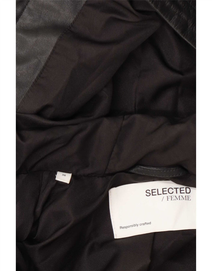 Selected Femme Womens Hooded Leather Jacket EU 38 Medium Black