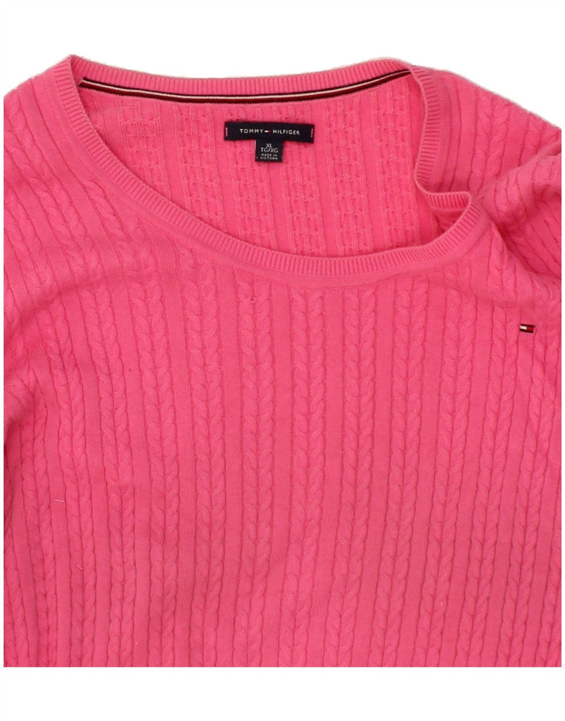 TOMMY HILFIGER Womens Boat Neck Jumper Sweater UK 18 XL Pink Cotton Vintage Tommy Hilfiger and Second-Hand Tommy Hilfiger from Messina Hembry 