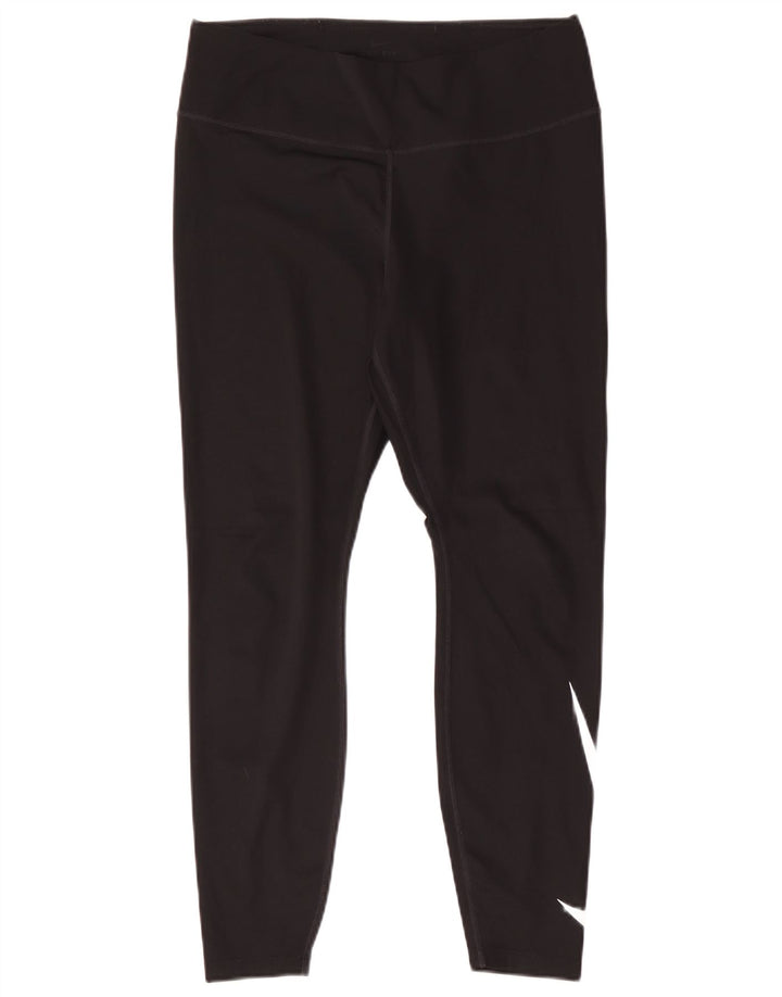 Nike Womens Dri Fit Graphic Leggings UK 14 Large  Black Polyester