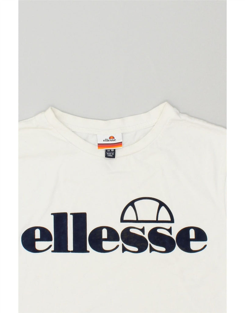 ELLESSE Womens Crop Graphic T-Shirt Top UK 10 Small White Cotton Vintage Ellesse and Second-Hand Ellesse from Messina Hembry 