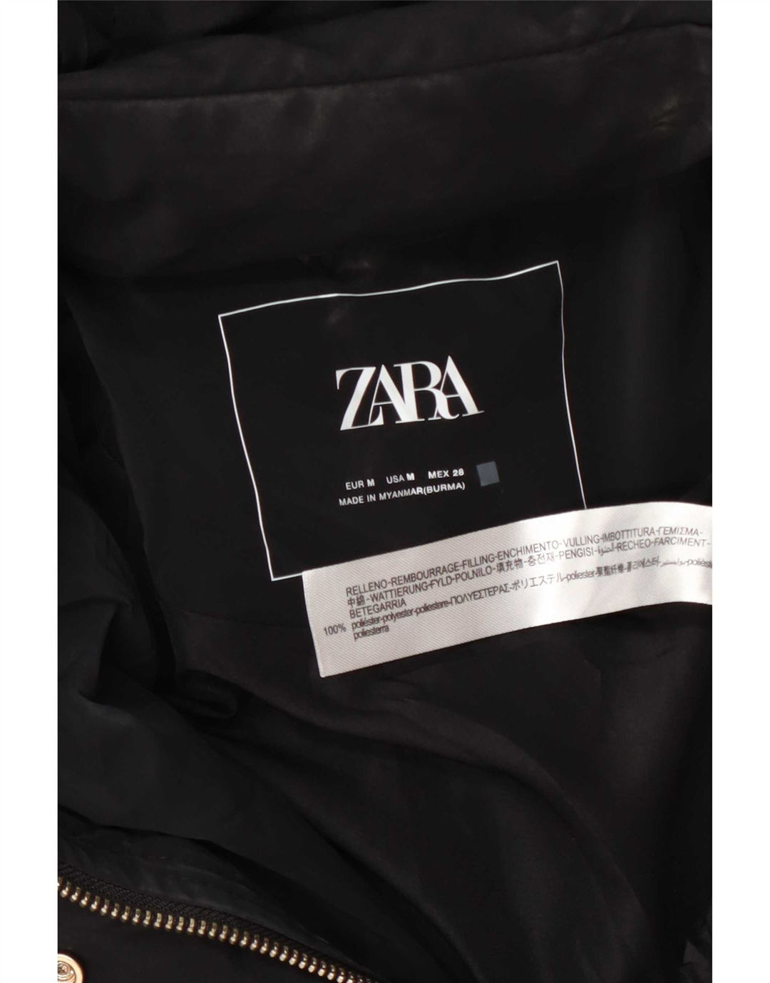 Zara Womens Hooded Padded Coat UK 14 Medium Black Polyester