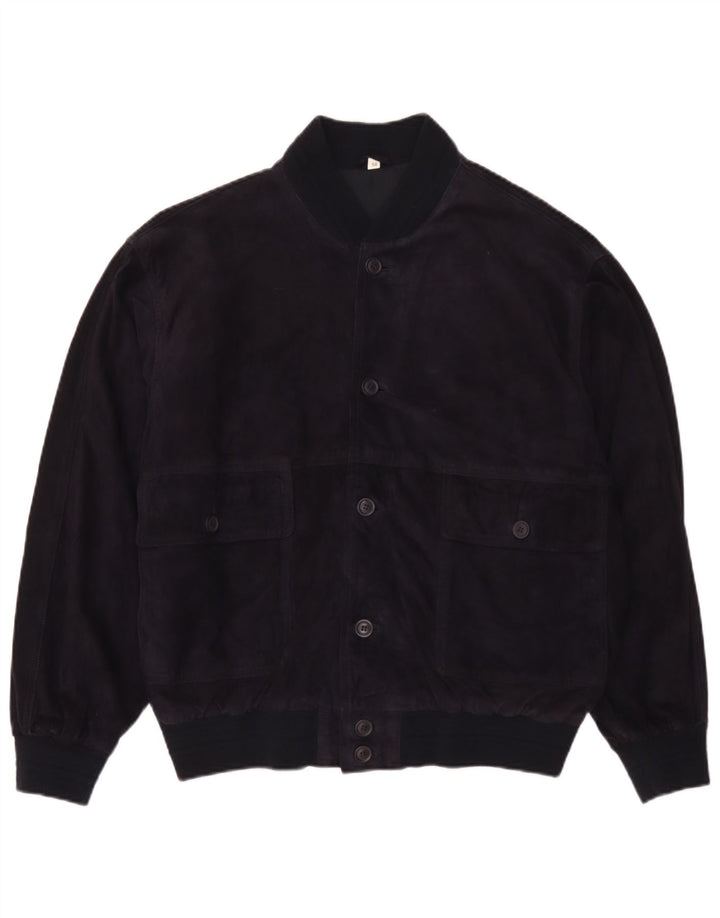 Vintage Mens Suede Bomber Jacket IT 50 Large Navy Blue Leather