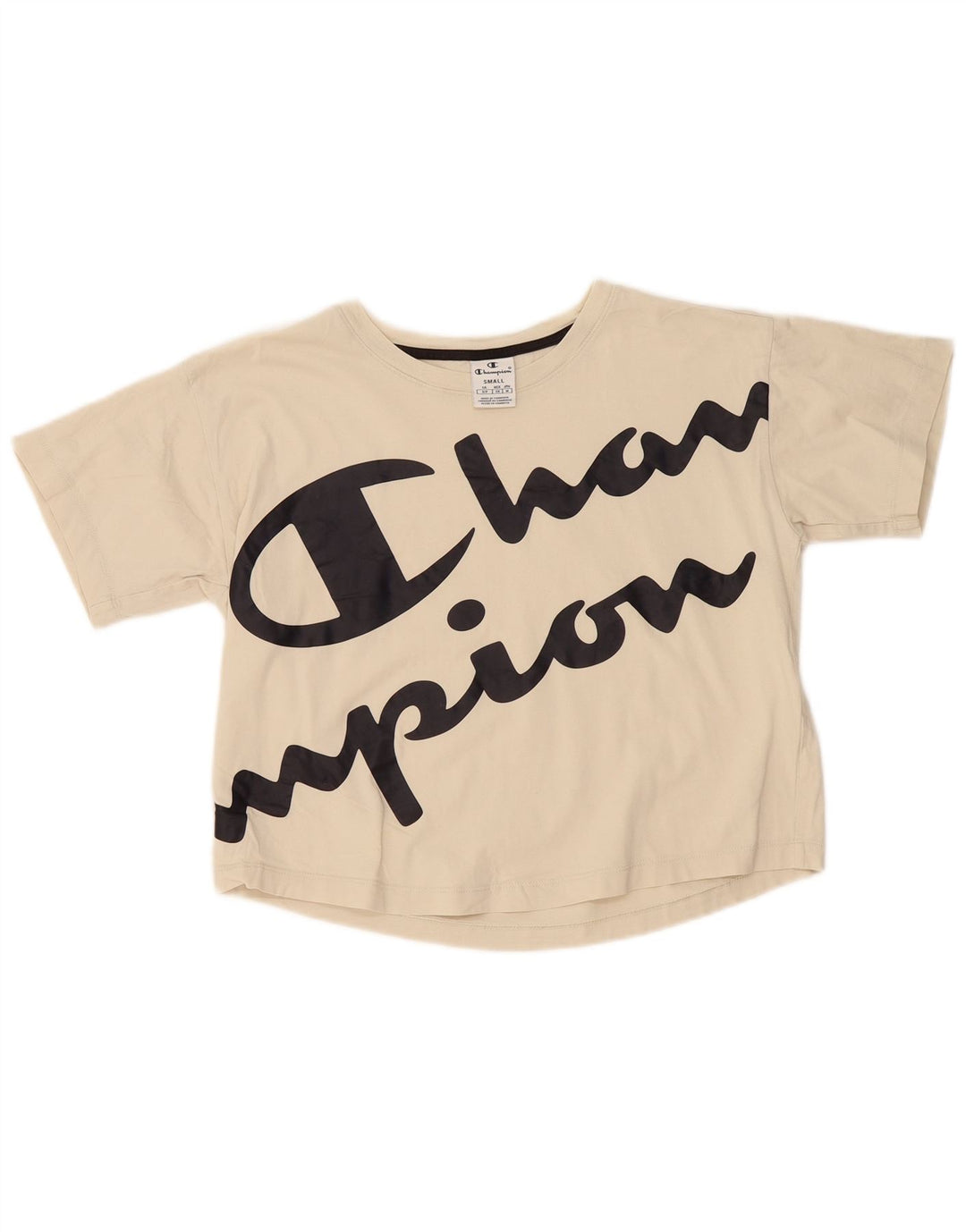 CHAMPION Womens Crop Oversized Graphic T-Shirt Top UK 10 Small Beige