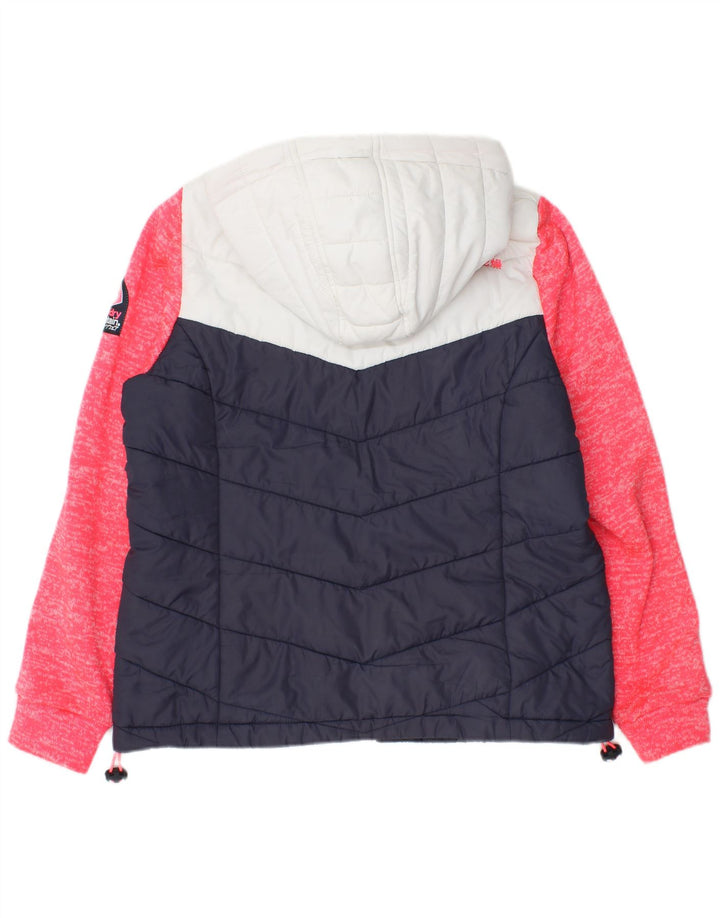 Superdry Womens Hooded Padded Jacket UK 16 Large Navy Blue Colourblock