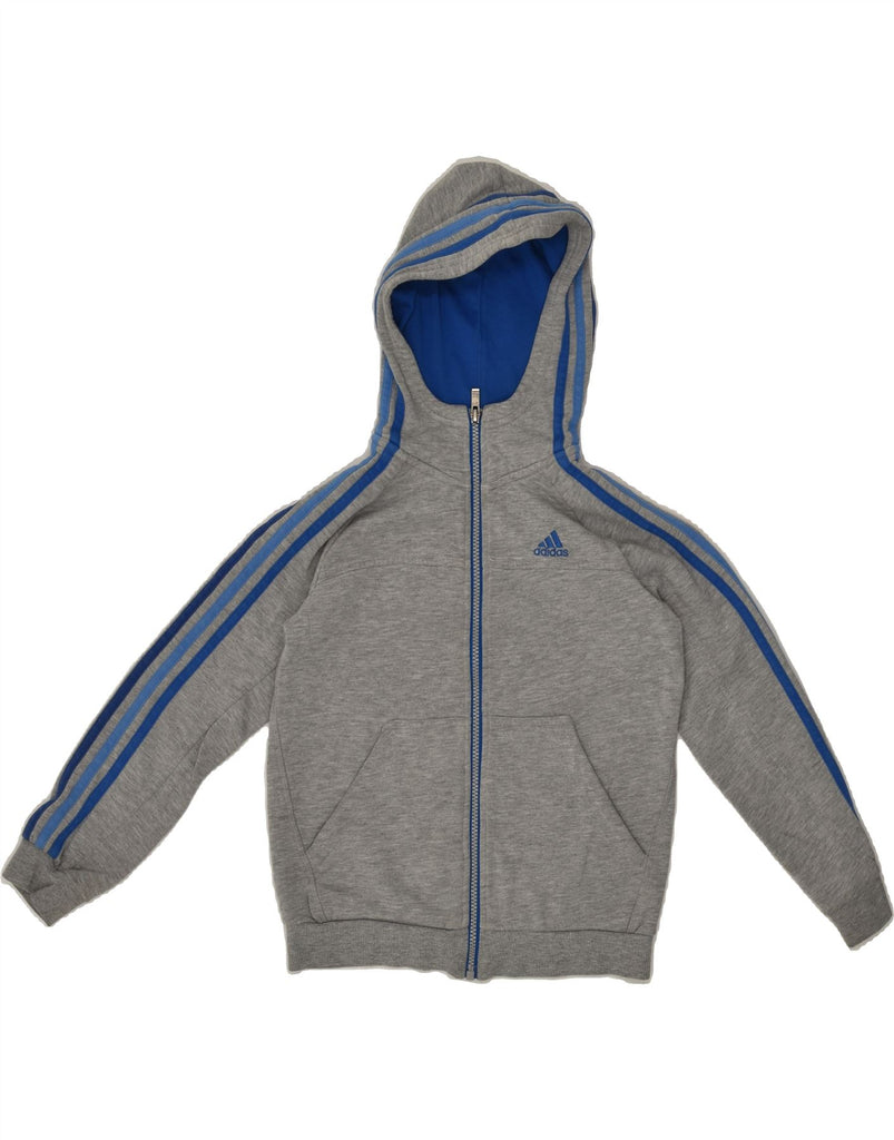 ADIDAS Boys Zip Hoodie Sweater 9-10 Years Grey Cotton | Vintage Adidas | Thrift | Second-Hand Adidas | Used Clothing | Messina Hembry 