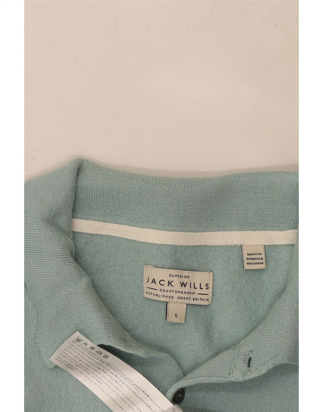 JACK WILLS Mens Polo Neck Jumper Sweater Large Blue Cotton