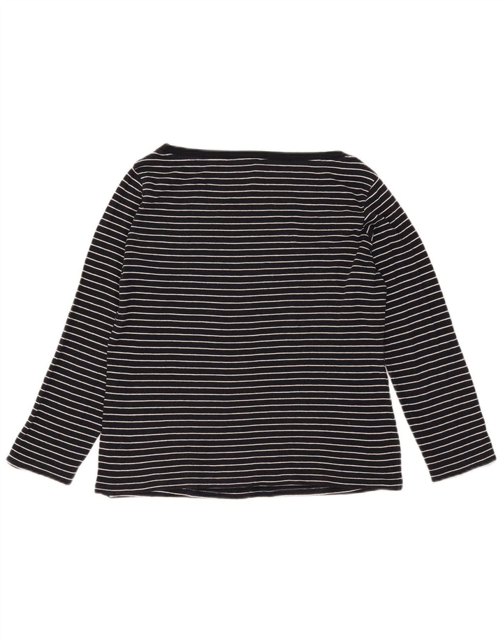 Marks & Spencer Womens Top Long Sleeve UK 16 Large Navy Blue Pinstripe