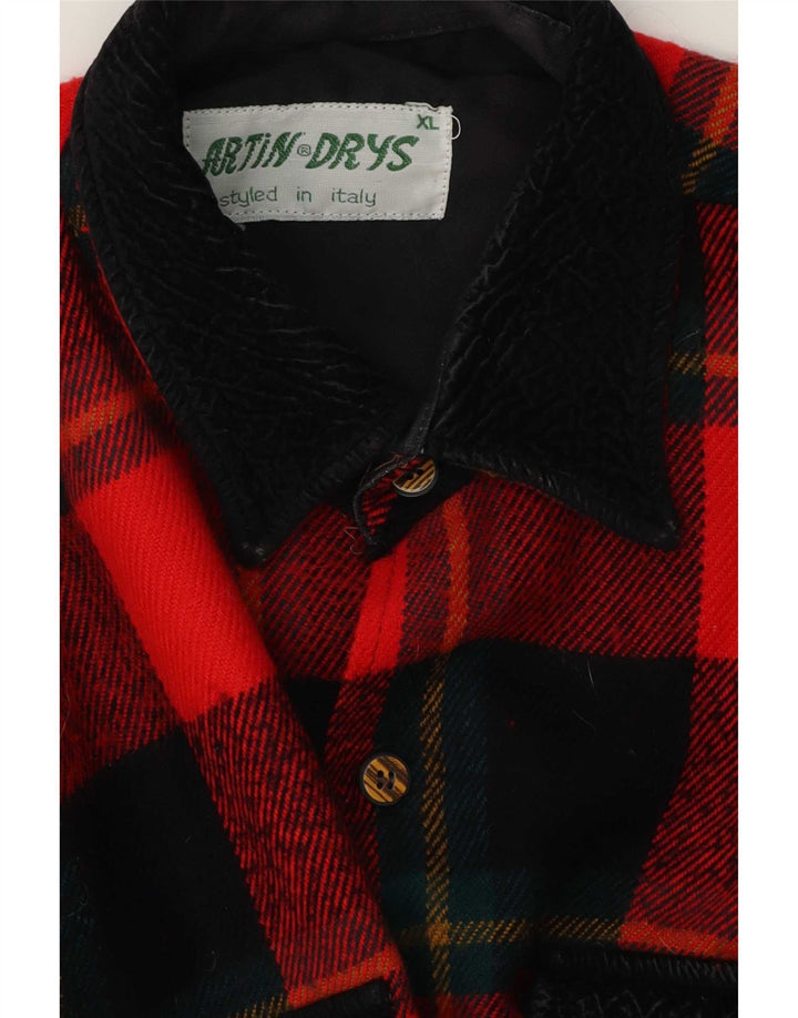 Vintage Mens Flannel Shirt XL Red Check