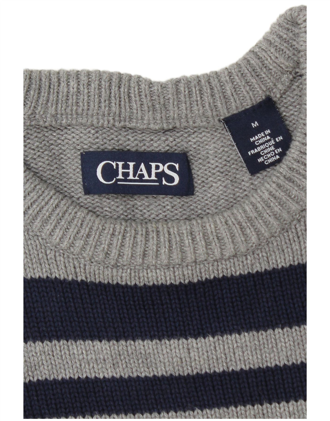 CHAPS Mens Crew Neck Jumper Sweater Medium Grey Striped Cotton