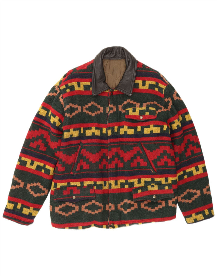 Vintage Mens Utility Jacket UK 40 Large Multicoloured Geometric Wool