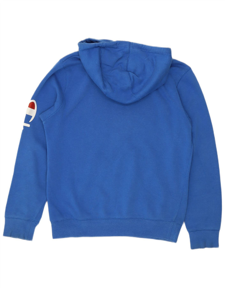 Champion Mens Graphic Hoodie Jumper Small Blue Cotton