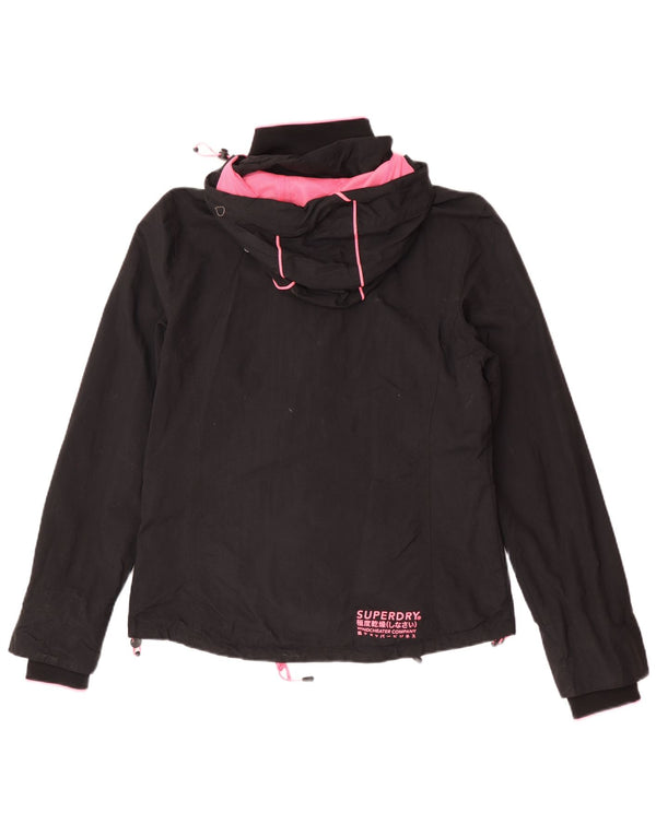 Superdry Womens Hooded Rain Jacket UK 14 Large Black Nylon