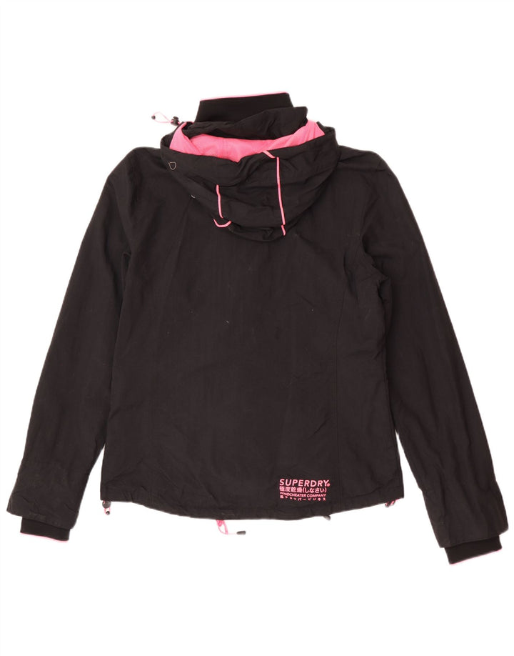 Superdry Womens Hooded Rain Jacket UK 14 Large Black Nylon