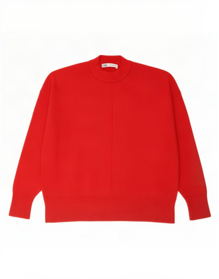 Zara Womens Oversized Crew Neck Jumper Sweater UK 10 Small Red