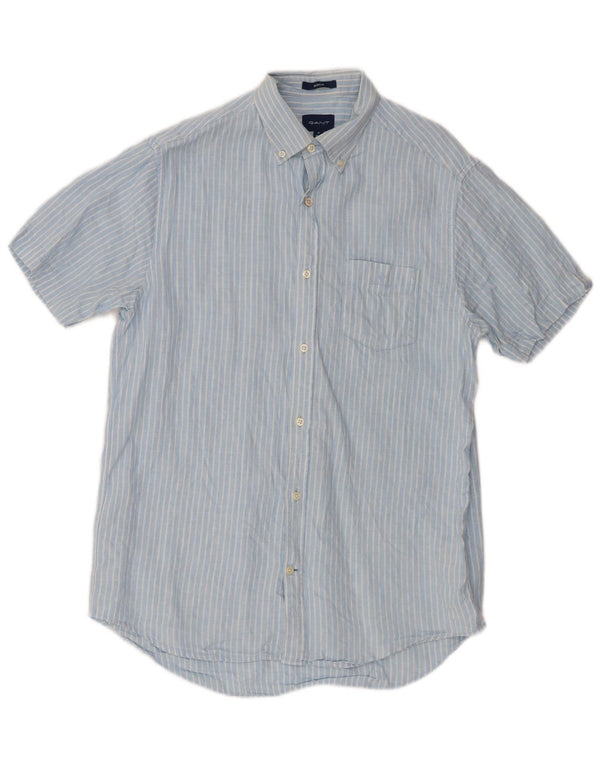 Gant Mens Short Sleeve Shirt Size 39/40 15 3/4 Medium Blue Pinstripe Linen