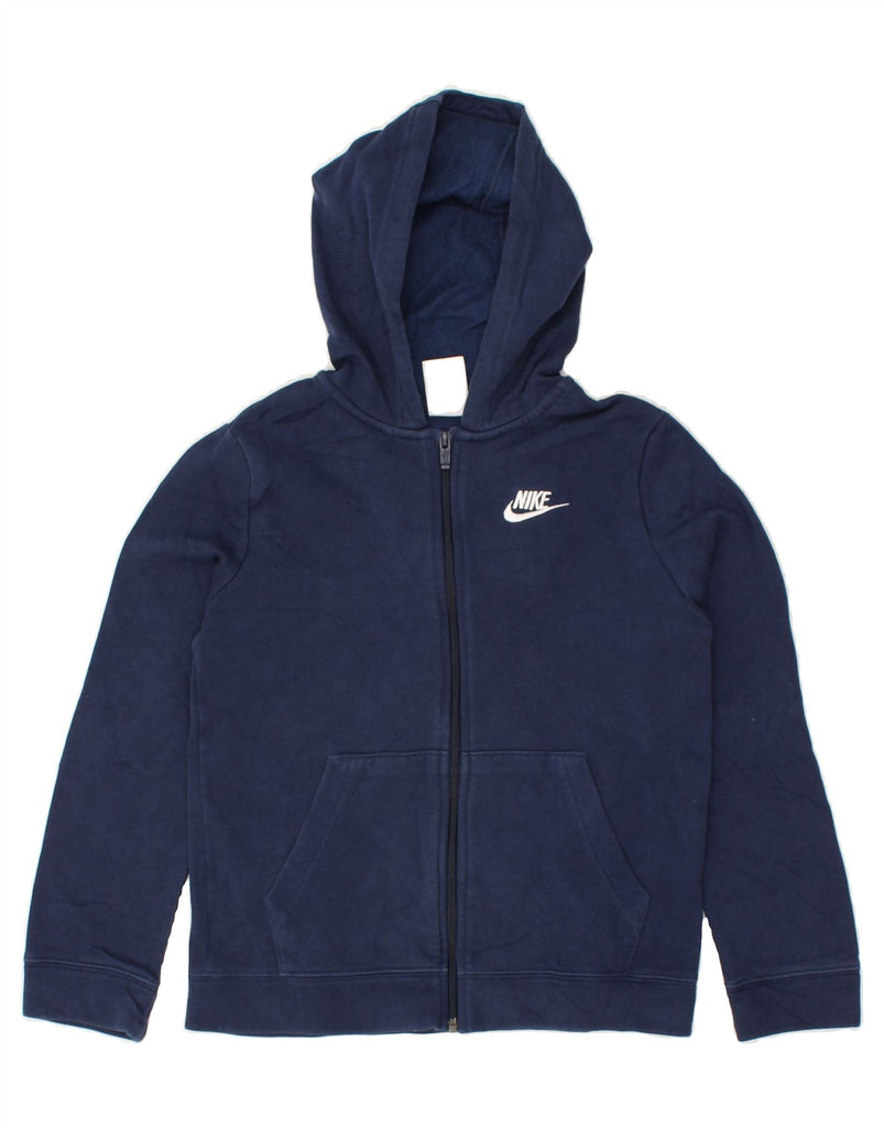 NIKE Boys Graphic Zip Hoodie Sweater 10-11 Years Medium Navy Blue Cotton | Vintage Nike | Thrift | Second-Hand Nike | Used Clothing | Messina Hembry 