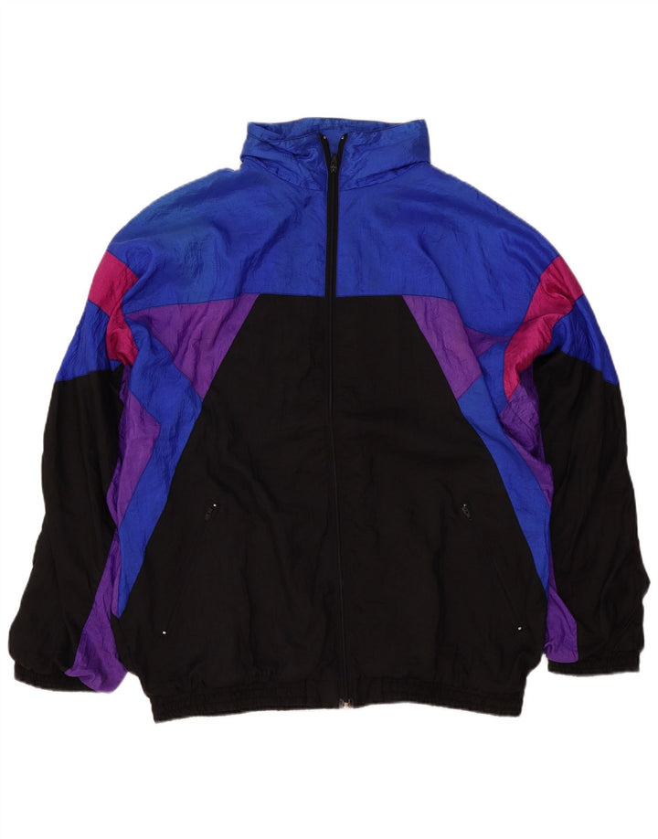 Vintage Mens Tracksuit Top Jacket XL Black Colourblock Nylon