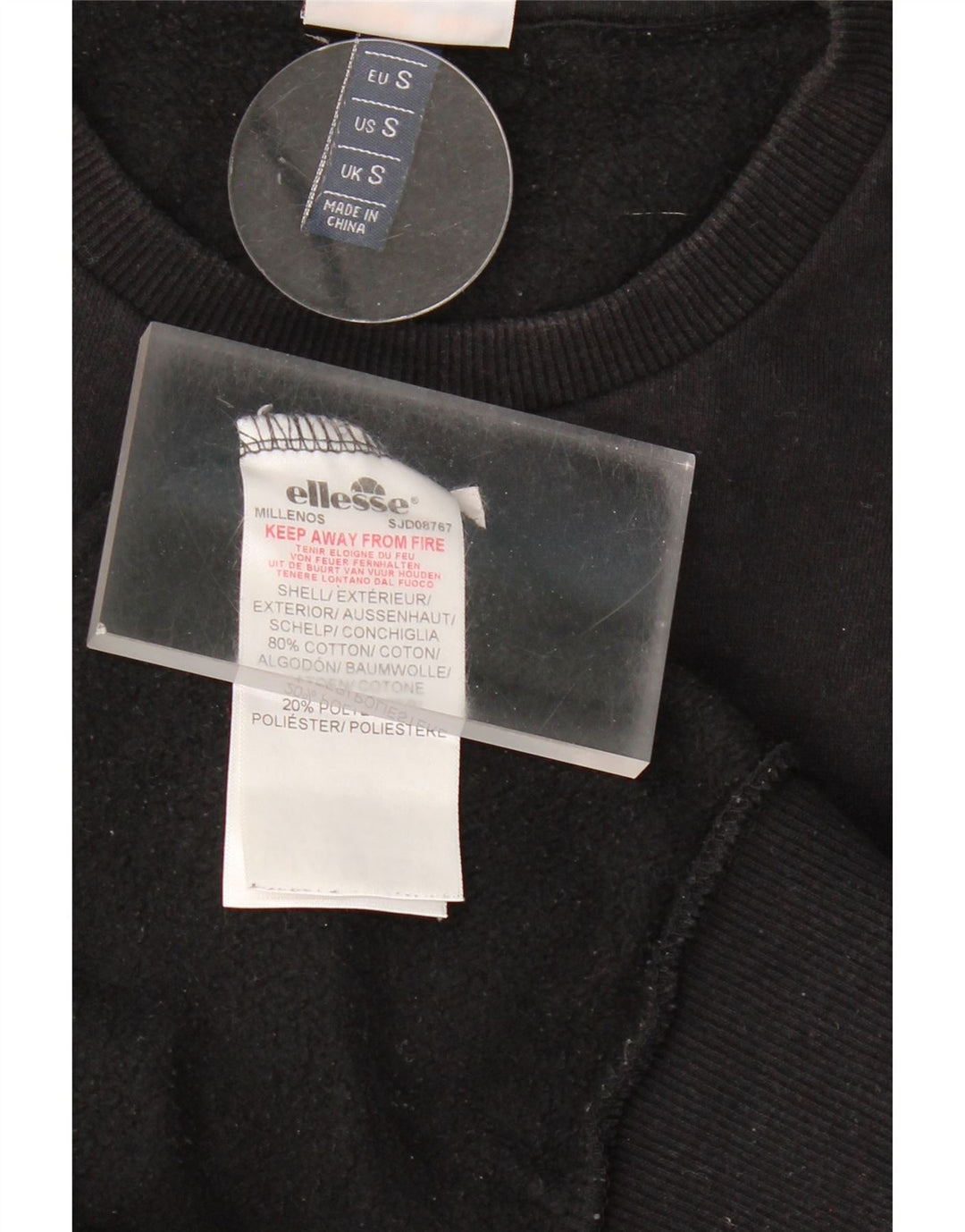 ELLESSE Mens Graphic Sweatshirt Jumper Small Black Cotton Vintage Ellesse and Second-Hand Ellesse from Messina Hembry 