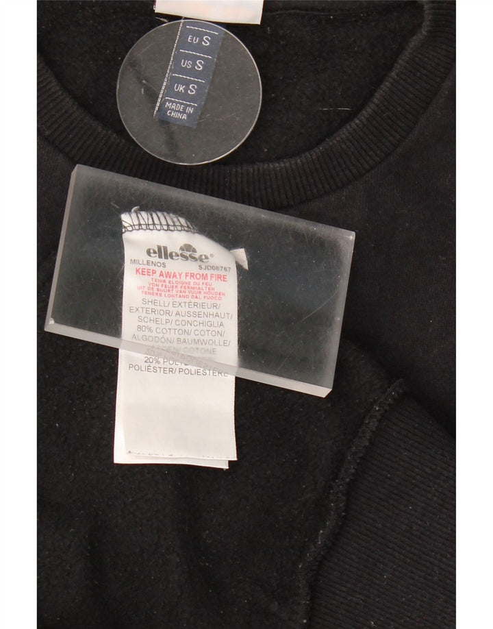 ELLESSE Mens Graphic Sweatshirt Jumper Small Black Cotton Vintage Ellesse and Second-Hand Ellesse from Messina Hembry 