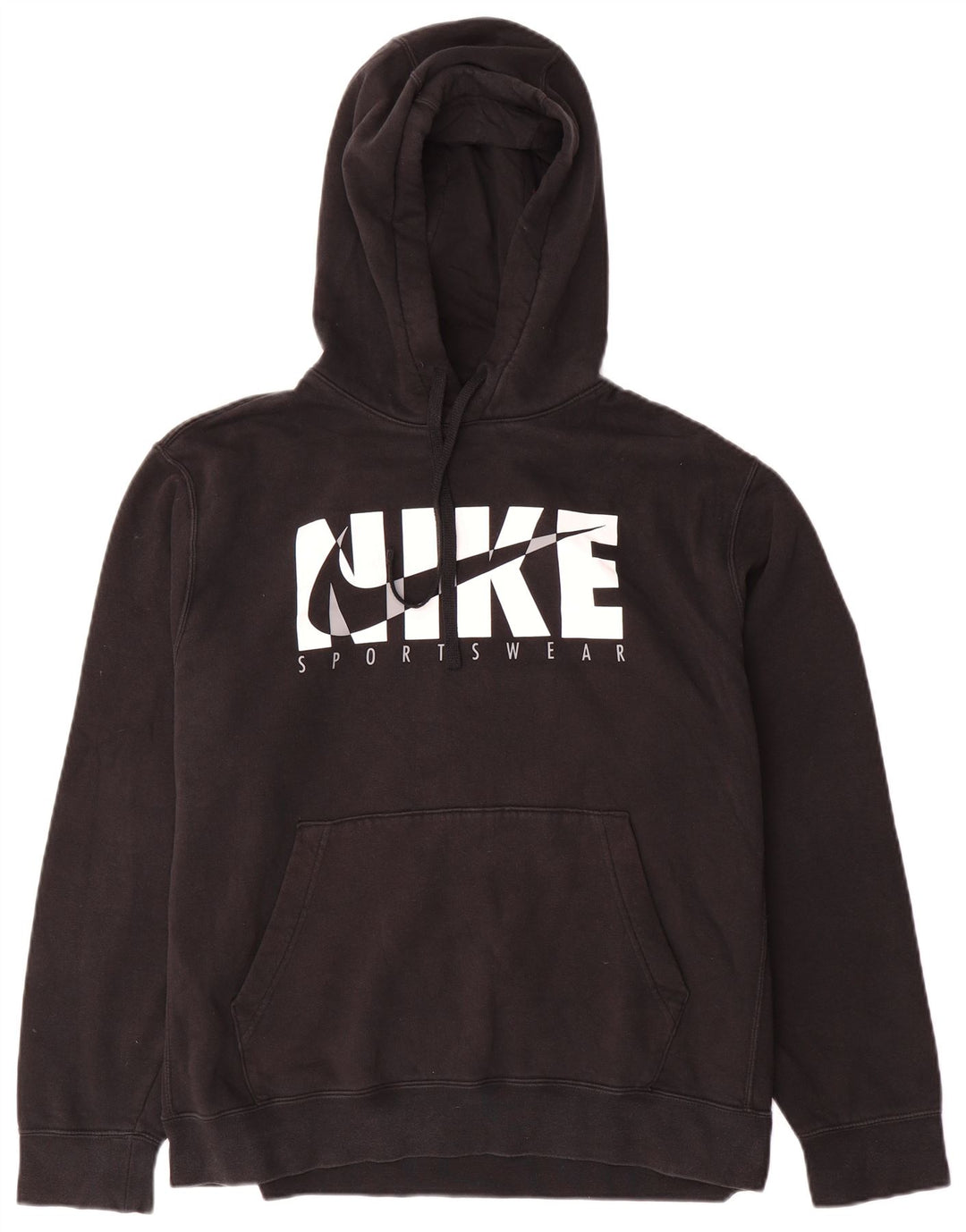 Nike Mens Graphic Hoodie Jumper Large Black Cotton
