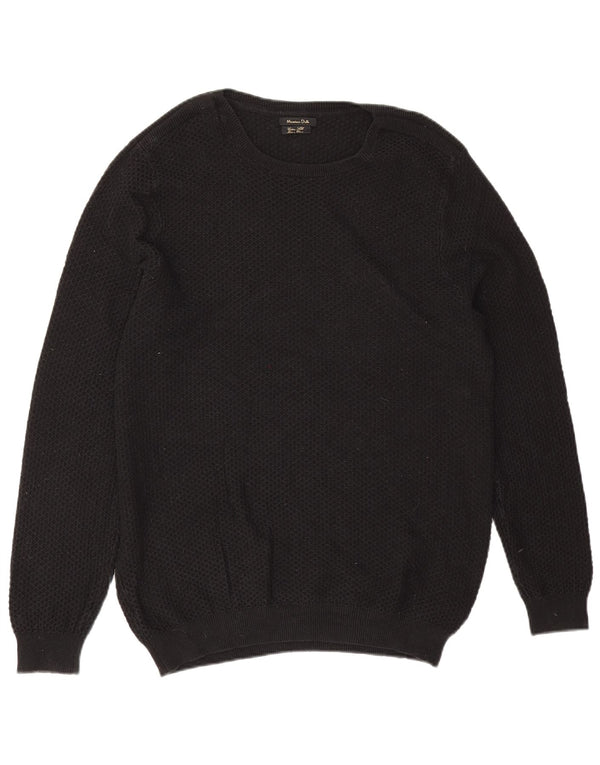 Massimo Dutti Mens Crew Neck Jumper Sweater XL Black Cotton