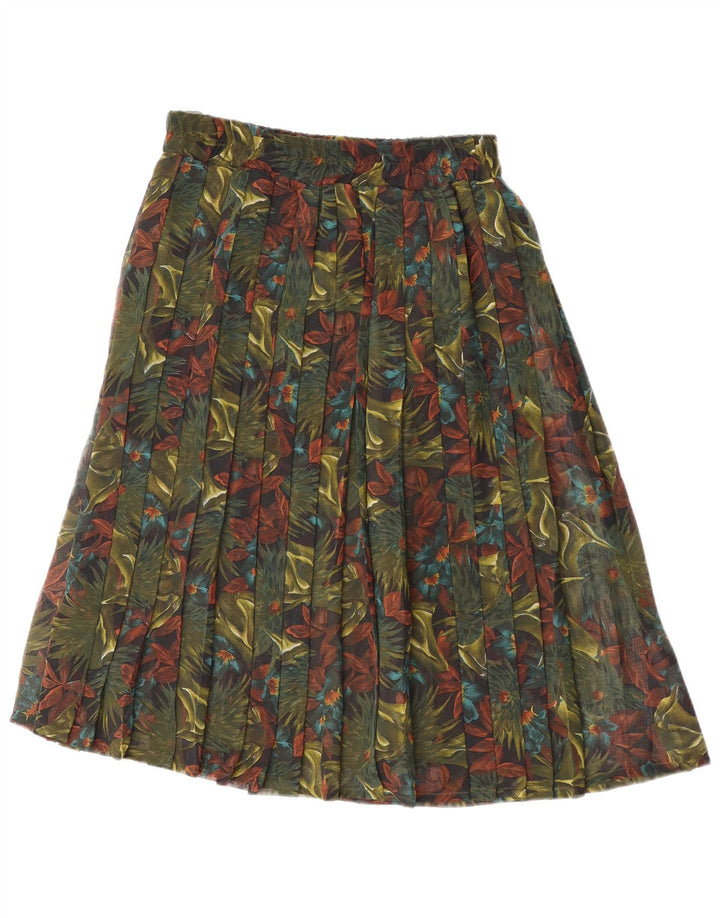 Vintage Womens Pleated Skirt Medium W32  Green Floral