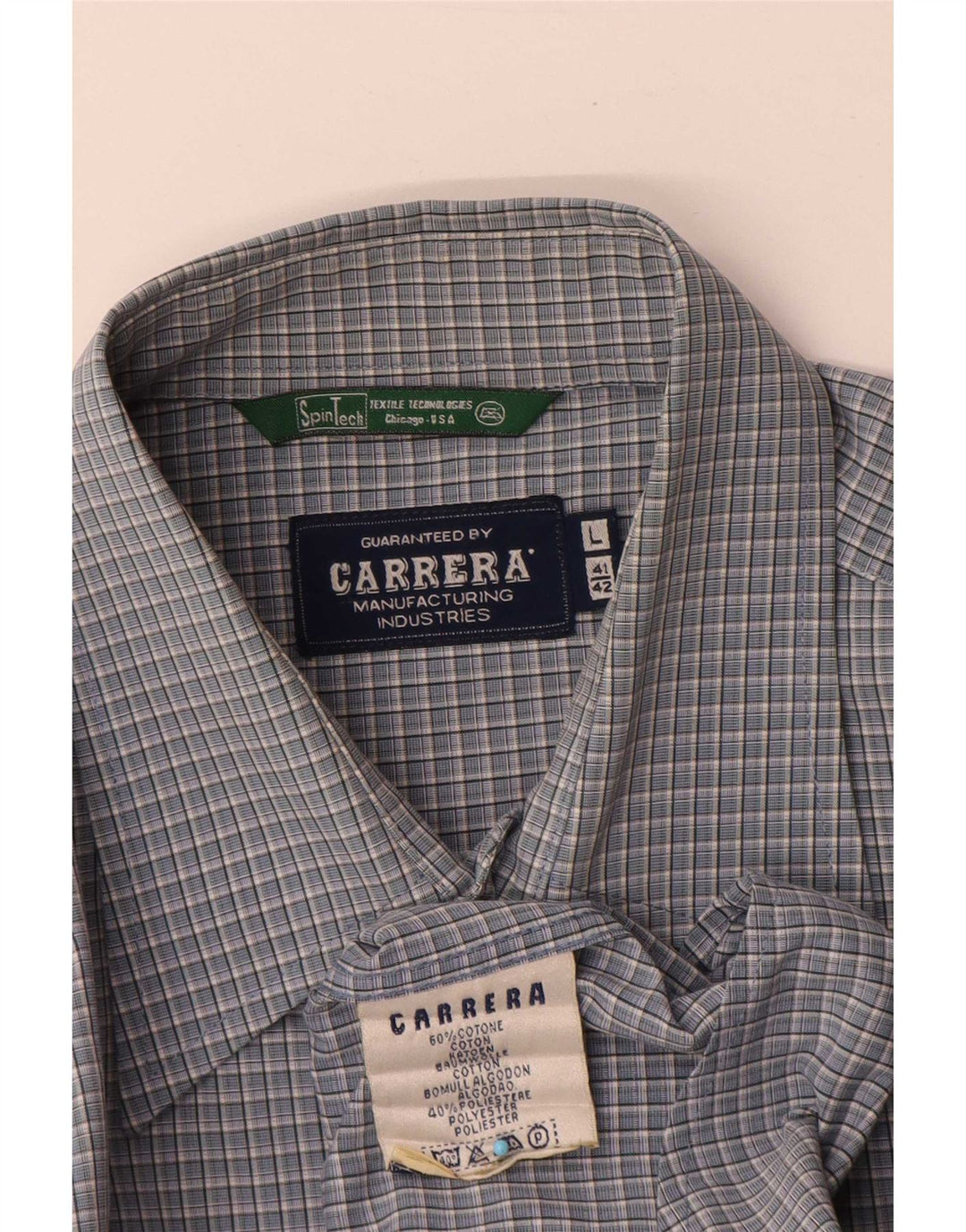 Carrera Mens Shirt Size 41/42 Large Blue Check Cotton