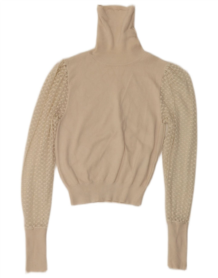Zara Womens Crop Roll Neck Jumper Sweater UK 8 Small White Viscose