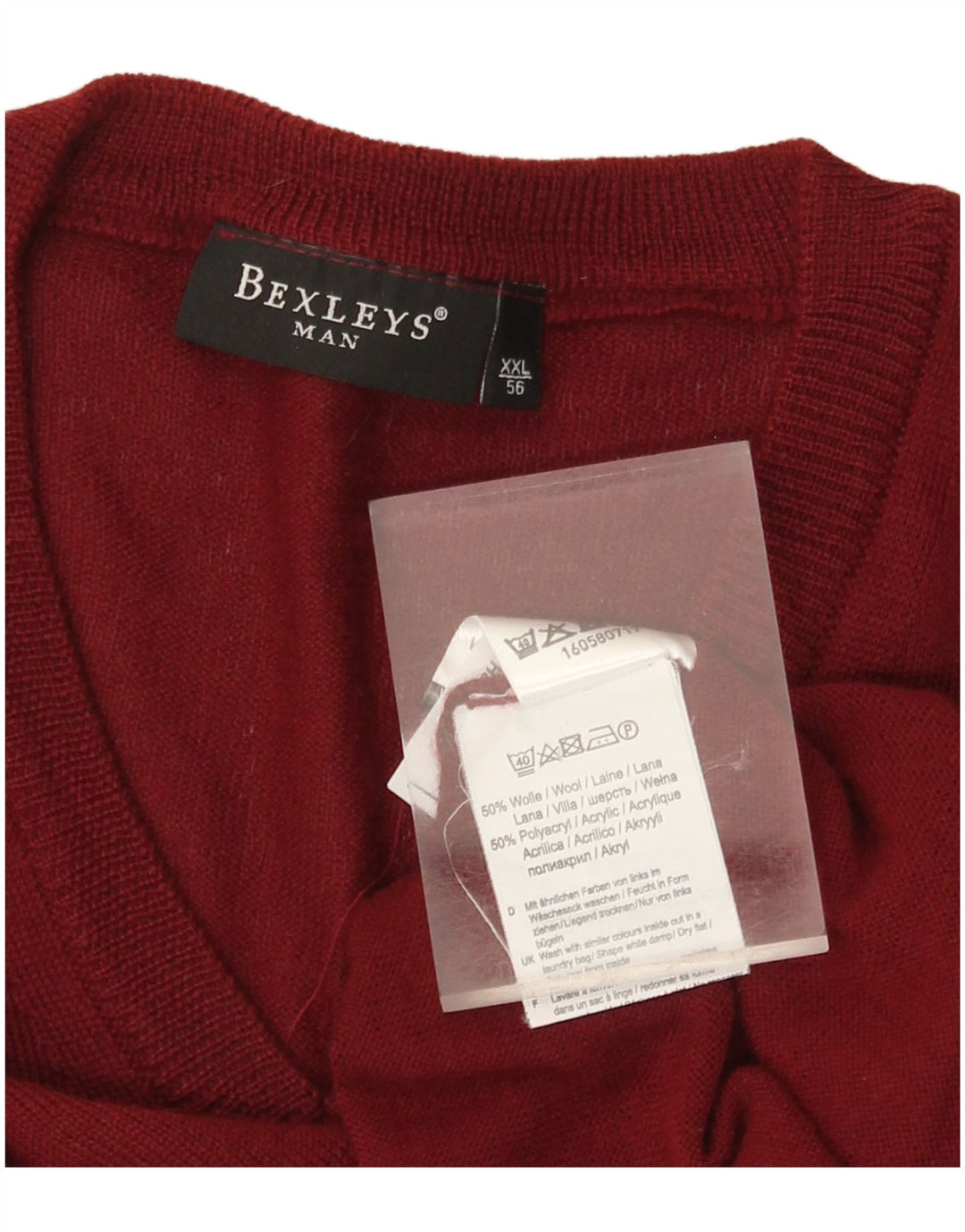 BEXLEYS Mens V-Neck Jumper Sweater IT 56 2XL Burgundy Wool