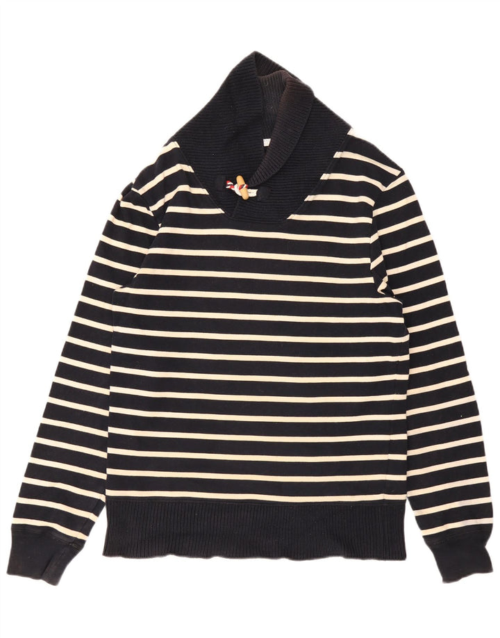 Zara Mens Shawl Neck Jumper Sweater Medium Navy Blue Striped