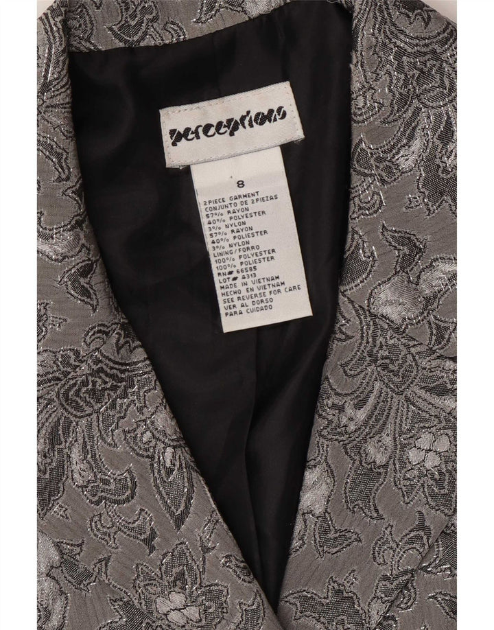 Perceptions Womens 2 Button Blazer Jacket UK 8 Small Grey Floral Rayon