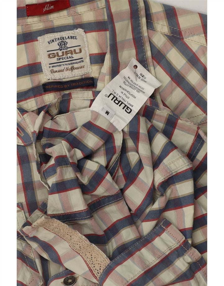 Guru Womens Slim Shirt UK 12 Medium White Check Cotton