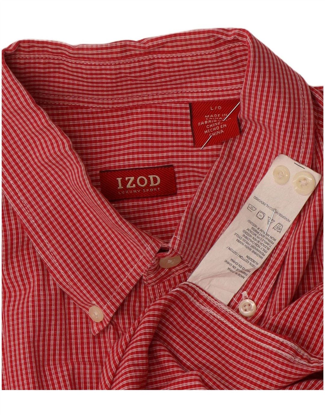 IZOD Mens Shirt Large Red Check Cotton